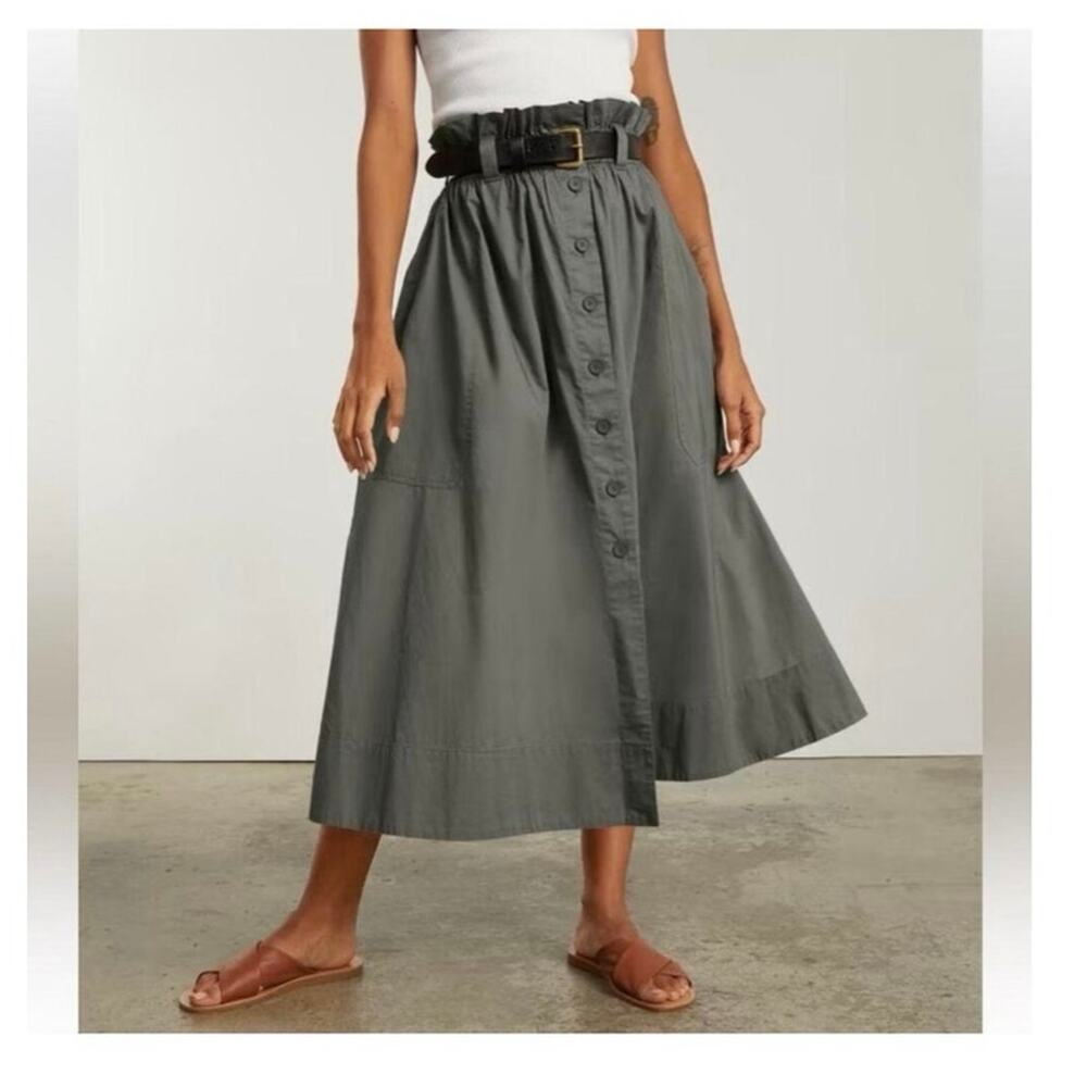 Everlane The Easy ButtonFront Skirt Pewter GreenGray MidiHighRise Cotton peasant